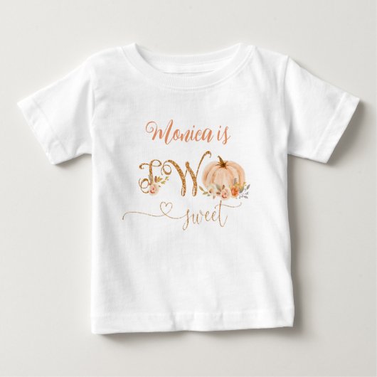 秋甘い小さなかぼちゃ2つの甘い2番目の誕生日 ベビーTシャツ (正面)