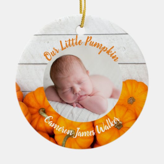 秋生まれたばかりのフォトベビーカボチャ両面ギフト セラミックオーナメント (正面)