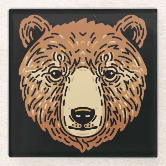 秋用のブラウンベア ガラスコースター (正面)