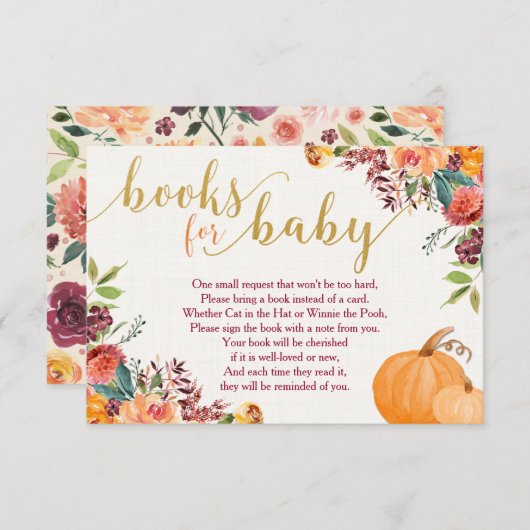 秋用ベビー図書、かぼちゃ書要求インサート エンクロージャーカード (正面/裏面)