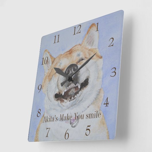秋田おもしろいの笑顔の犬 スクエア壁時計 (傾斜)