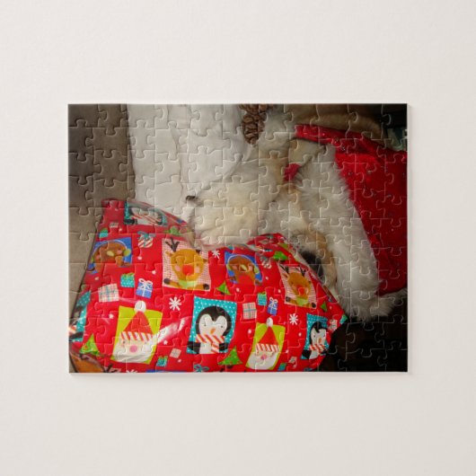 秋田おもしろいはサンタ帽かわいいクリスマス犬 ジグソーパズル (横)