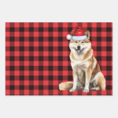 秋田おもしろいクリスマス犬バッファロープレイド ラッピングペーパーシート (正面3)