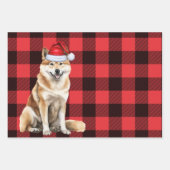 秋田おもしろいクリスマス犬バッファロープレイド ラッピングペーパーシート (正面2)