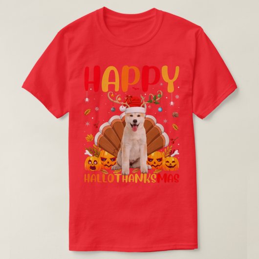 秋田おもしろい犬好きハッピーアイタキタHelloThanksMas Tシャツ (デザイン正面)