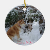 秋田おもしろい雪の雪の季節 セラミックオーナメント (正面)