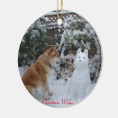 秋田おもしろい雪の雪の季節 セラミックオーナメント (左)