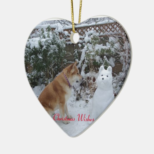 秋田おもしろい雪の雪の季節 セラミックオーナメント (左)