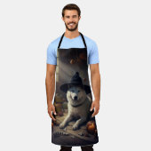 秋田かぼちゃハロウィーン怖 エプロン (着用した状態)