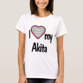 秋田が大好き可愛いおもしろい赤いハート写真枠 Tシャツ (正面)