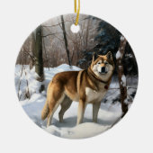 秋田が雪のクリスマスを過ごす セラミックオーナメント (正面)