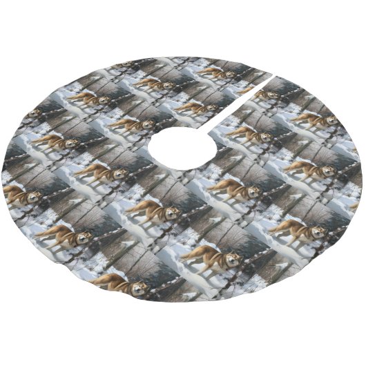 秋田が雪のクリスマスを過ごす ブラッシュドポリエステルツリースカート (アングル)