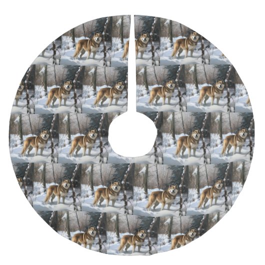 秋田が雪のクリスマスを過ごす ブラッシュドポリエステルツリースカート (正面)