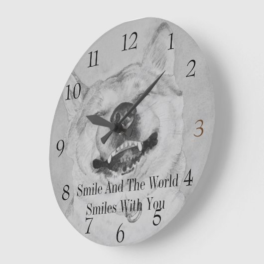 秋田にこやおもしろいかな犬の白黒の絵 ラージ壁時計 (傾斜)