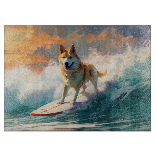 秋田のサーフィンビーチ 絵画 カッティングボード (正面)