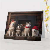 秋田の暖炉クリスマス カード (黄色い花)