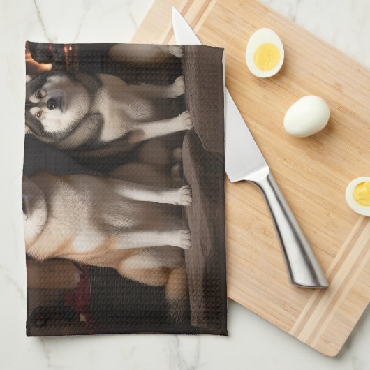 秋田の暖炉クリスマス キッチンタオル (四つ折り)