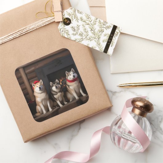 秋田の暖炉クリスマス スクエアシール (ギフト)