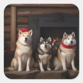 秋田の暖炉クリスマス スクエアシール (正面)