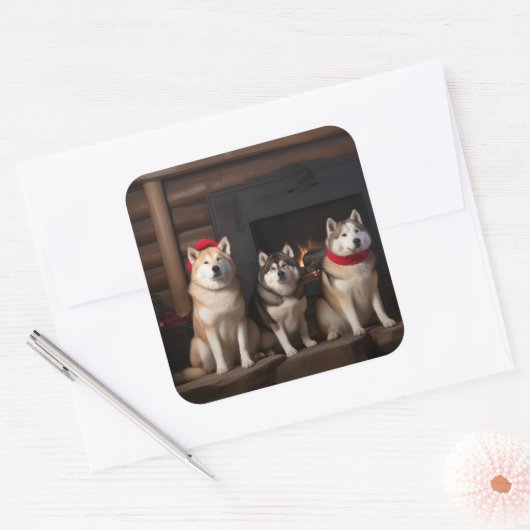 秋田の暖炉クリスマス スクエアシール (封筒)