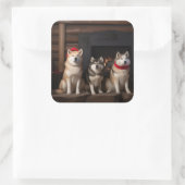 秋田の暖炉クリスマス スクエアシール (バッグ)