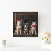 秋田の暖炉クリスマス スクエア壁時計 (ホーム)