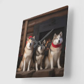 秋田の暖炉クリスマス スクエア壁時計 (傾斜)