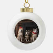 秋田の暖炉クリスマス セラミックボールオーナメント (正面)