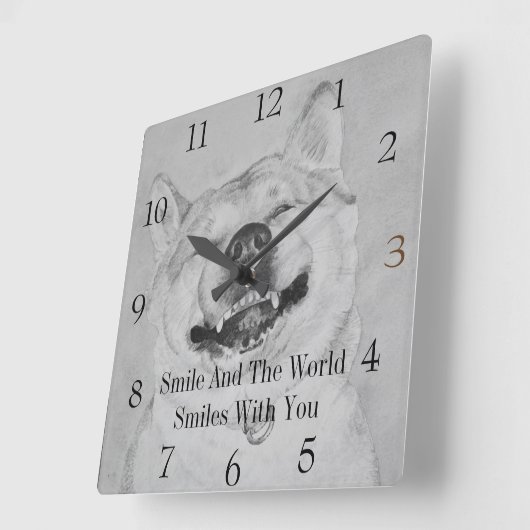 秋田の笑顔おもしろい犬の白黒の写真 スクエア壁時計 (傾斜)