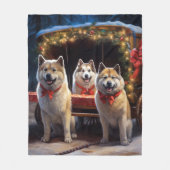 秋田の雪のそり遊び クリスマス装飾 フリースブランケット (正面)