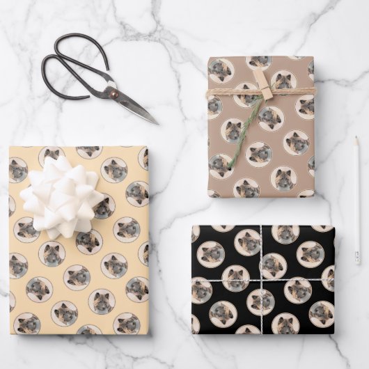 秋田アメリ日本のカのイ絵を描ヌセーブルの犬芸 ラッピングペーパーシート (正面)