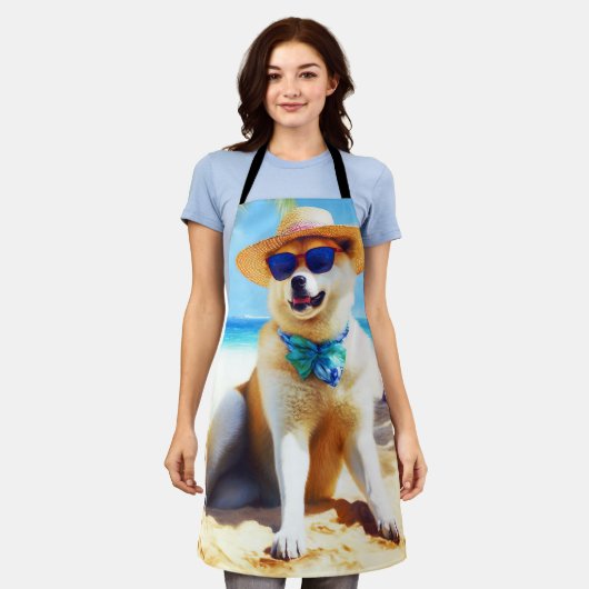 秋田オンビーチ夏ギフト愛犬家ギフトTa エプロン (着用した状態)
