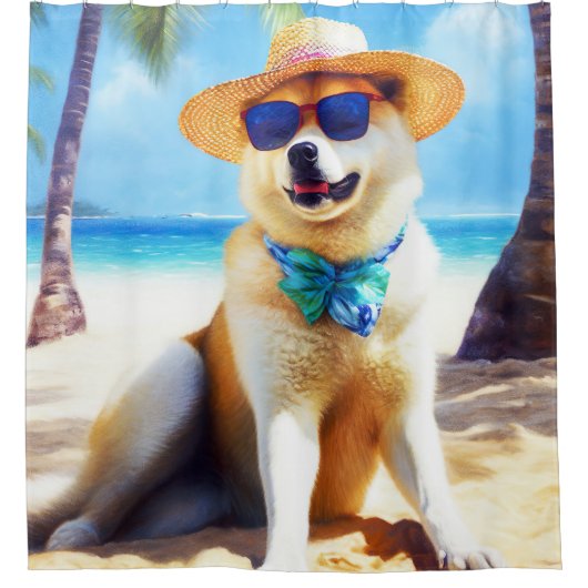 秋田オンビーチ夏ギフト愛犬家ギフトTa シャワーカーテン (正面)