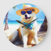 秋田オンビーチ夏ギフト愛犬家ギフトTa ラージ壁時計 (正面)