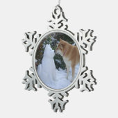 秋田キスをする雪だるま季節 スノーフレークピューターオーナメント (右)