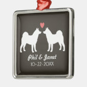 秋田シルエット犬カップルカスタム メタルオーナメント (左)