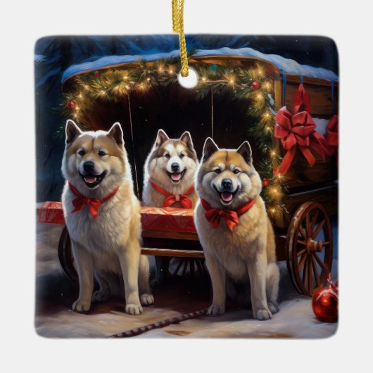 秋田スノイそりクリスマスデコール セラミックオーナメント (正面)