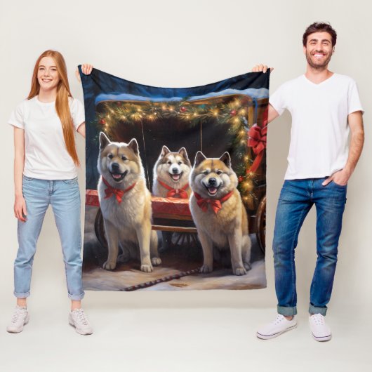 秋田スノイそりクリスマスデコール フリースブランケット (インサイチュ)