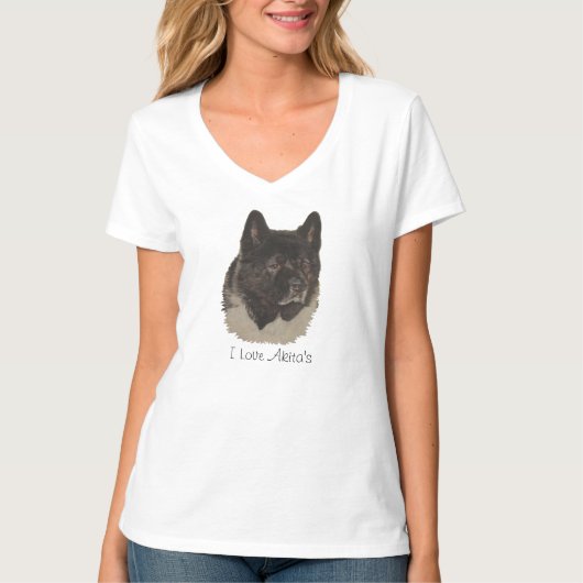 秋田スローガンが付いたかわいい日本の秋田犬ポートレート Tシャツ (正面)