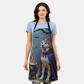 秋田ドッグお洒落ハロウィン絵を描ズ エプロン (着用した状態)