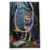 秋田ドッグお洒落ハロウィン絵を描ズ ミディアムペーパーバッグ (正面)