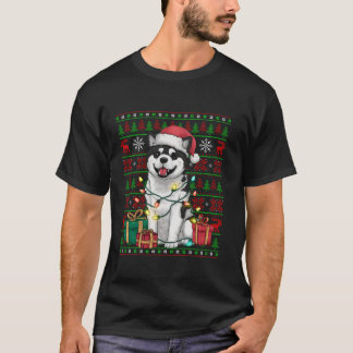 秋田ドッグクリスマスライトアグリーなサンタハット秋田クリスマス Tシャツ