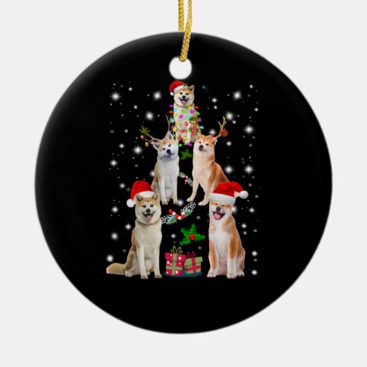 秋田ドッグクリスマス秋田サンタカスタム セラミックオーナメント (正面)