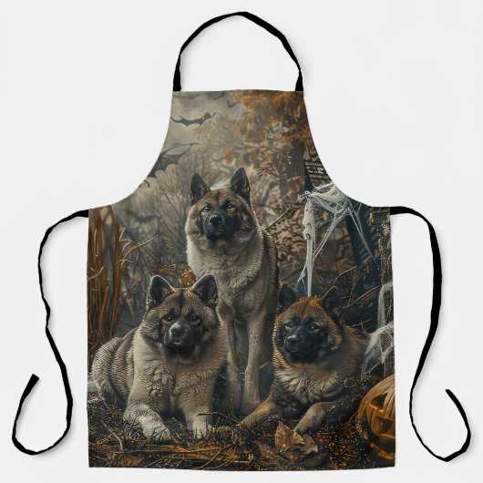 秋田ハロウィーンの夜の犬の大喜び エプロン (正面)
