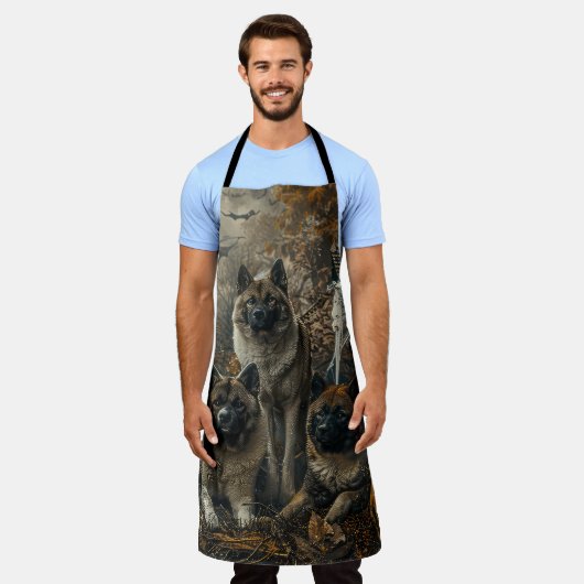 秋田ハロウィーンの夜の犬の大喜び エプロン (着用した状態)