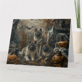 秋田ハロウィーンの夜の犬の大喜び カード (正面)