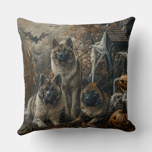 秋田ハロウィーンの夜の犬の大喜び クッション (裏面)