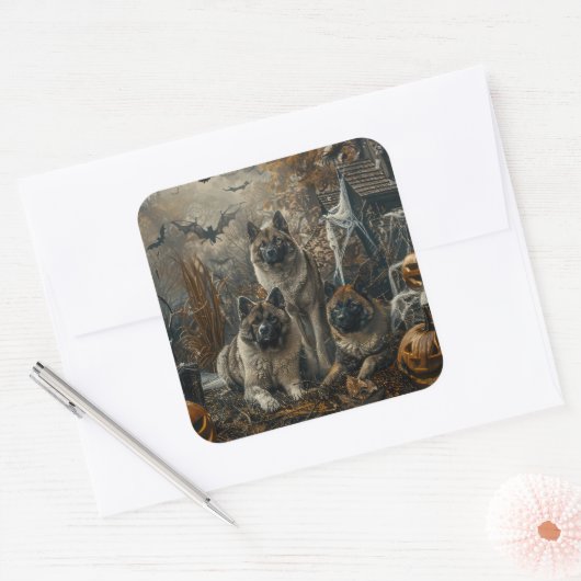 秋田ハロウィーンの夜の犬の大喜び スクエアシール (封筒)