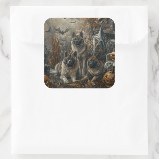 秋田ハロウィーンの夜の犬の大喜び スクエアシール (バッグ)