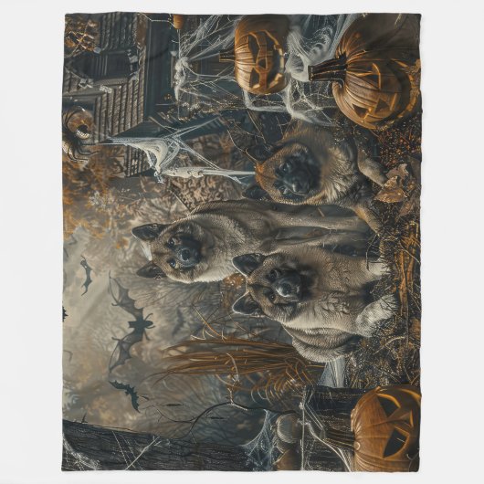 秋田ハロウィーンの夜の犬の大喜び フリースブランケット (正面)